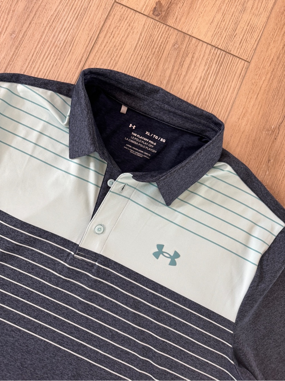 Under Armour Men’s Mint Green & Charcoal Striped Polo
